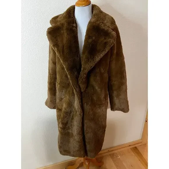 Apparis Siena Brown Faux Fur Teddy Long Coat MEDIUM - Picture 6 of 12